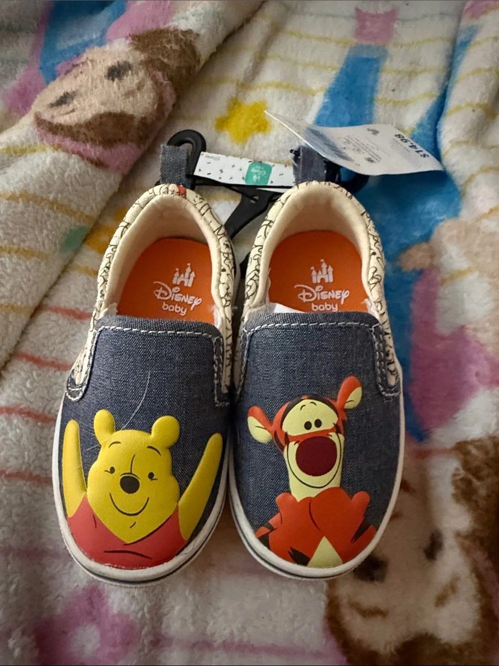 Disney Kids Slip-On Sneakers with Winnie the Pooh & Tigger - Blue/Yellow/Orange